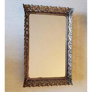 Vintage Mid-Century Metal Filigree Mirrored Vanity/Boudoir Tray